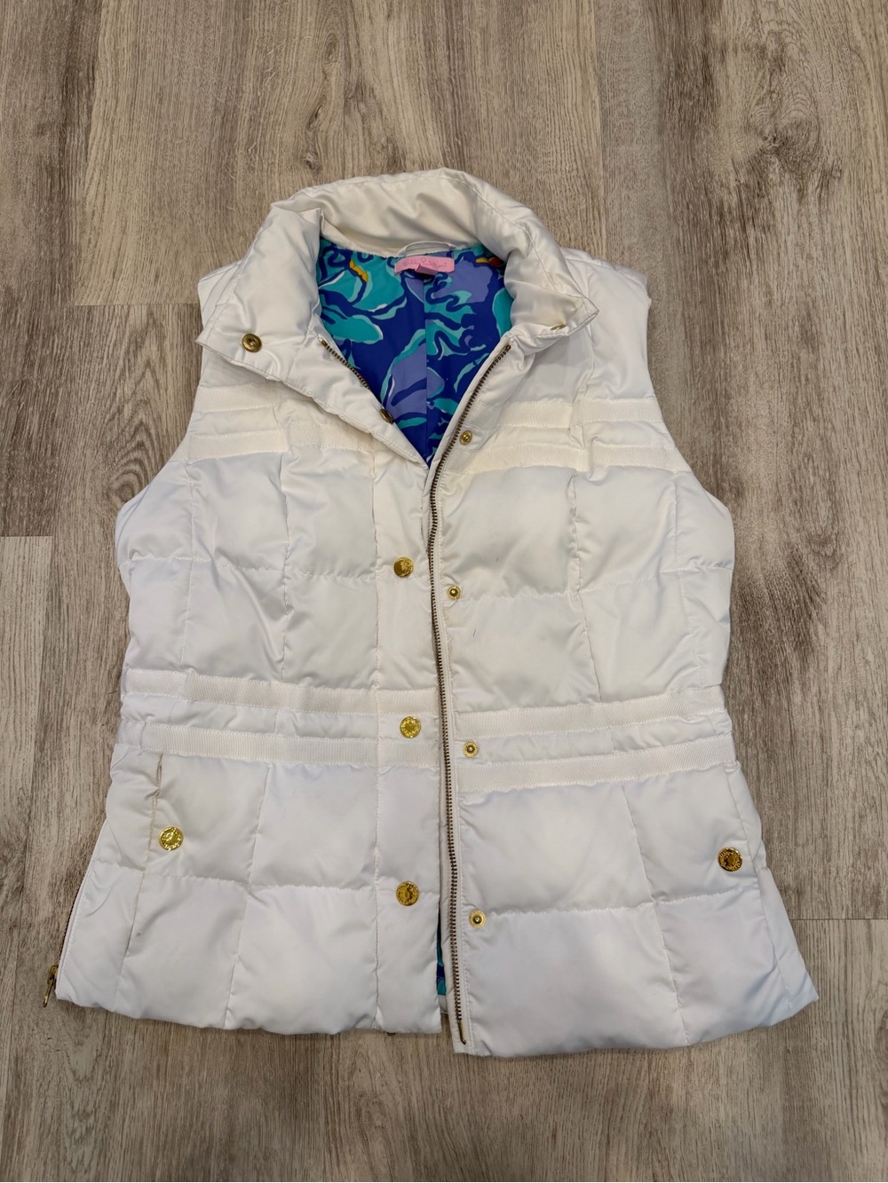 Lilly Pulitzer White Quilted Puffer Vest Size Small Preppy